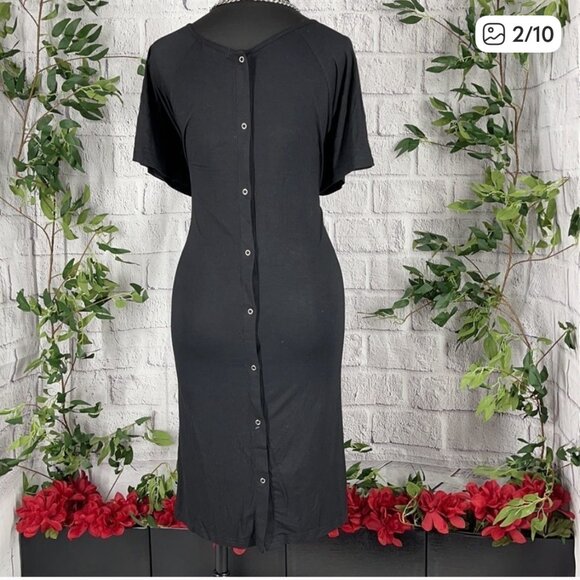 Ekouaer Black Snap Buttons Short Sleeve Dress - Picture 2 of 3